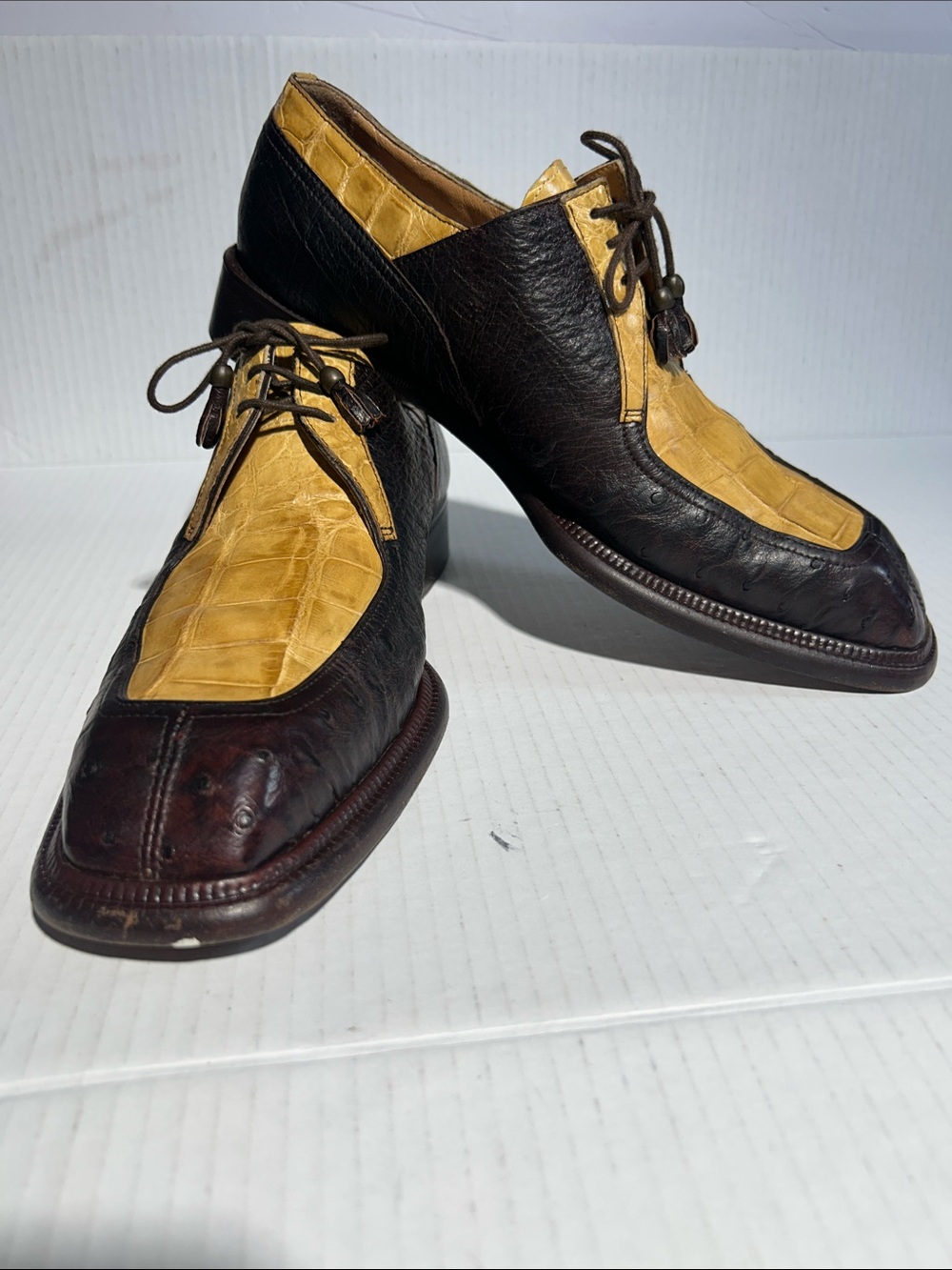 David Eden Vintage Men's Two-Tone Brown and Tan Lace-Up Oxfords Sz 10